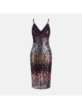 Club London Sequin Ombre Midi Dress with Spaghetti Straps